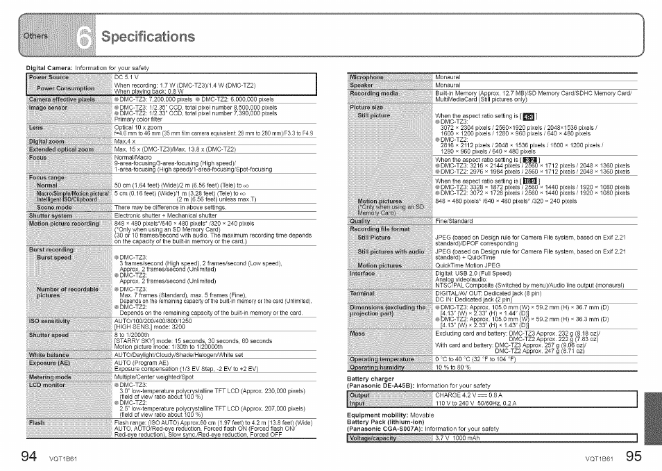 Cifications | Panasonic DMC-TZ2 User Manual | Page 48 / 54