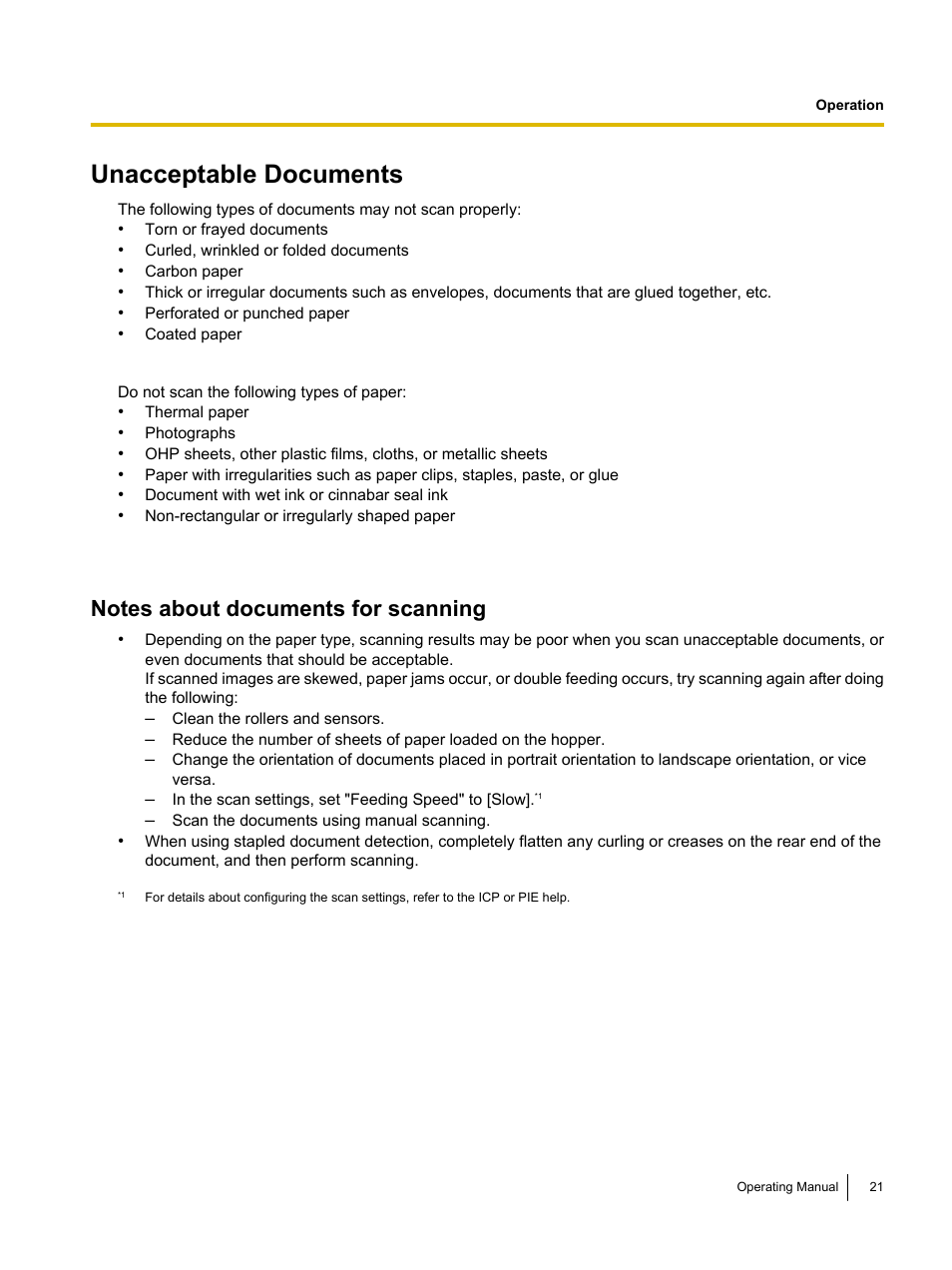 Unacceptable documents | Panasonic KV-S5055C User Manual | Page 21 / 91