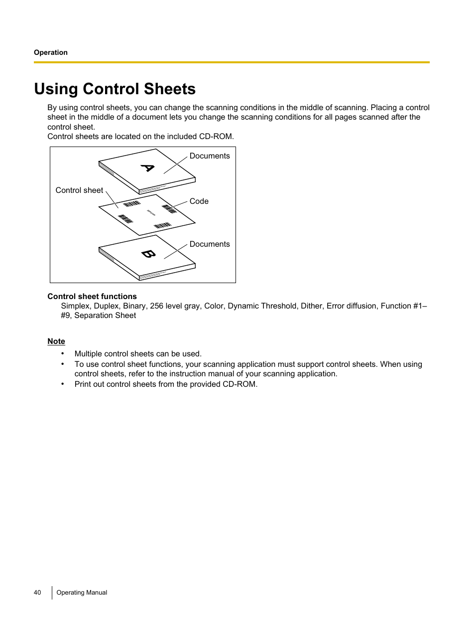 Using control sheets | Panasonic KV-S5055C User Manual | Page 40 / 91