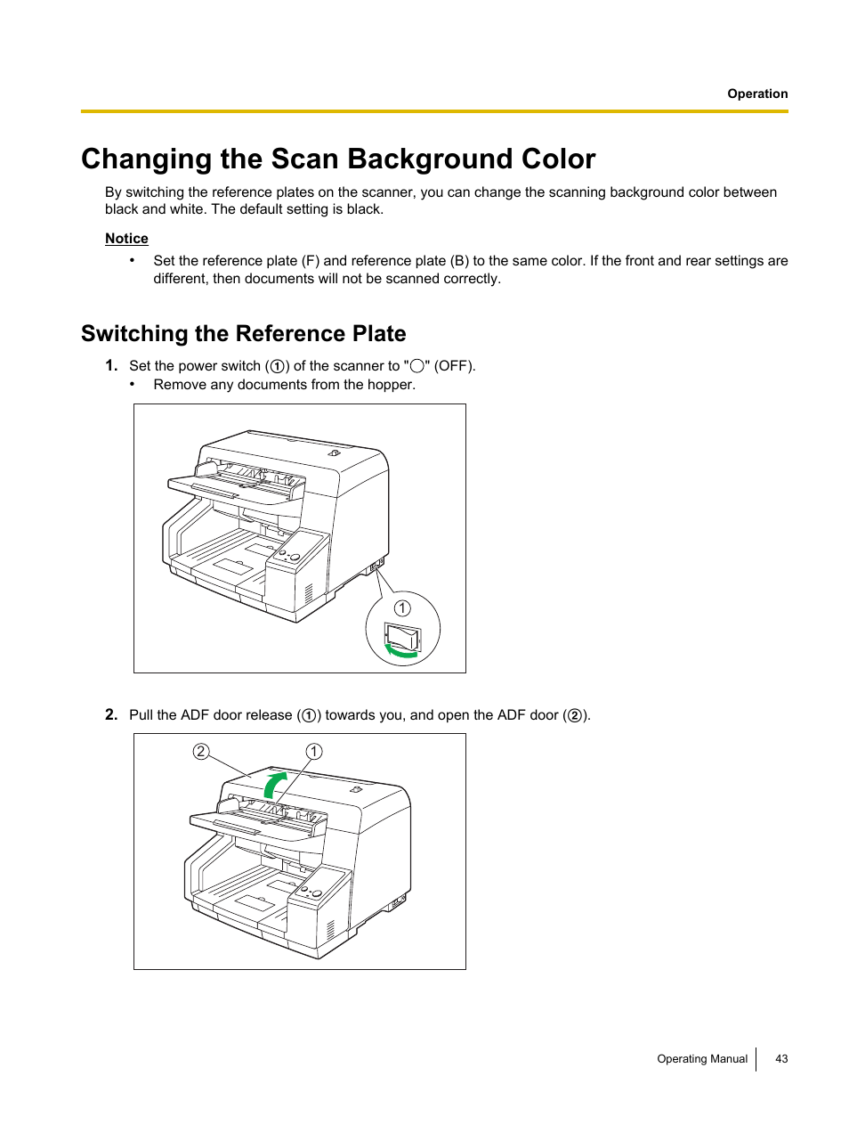 Changing the scan background color, Switching the reference plate | Panasonic KV-S5055C User Manual | Page 43 / 91