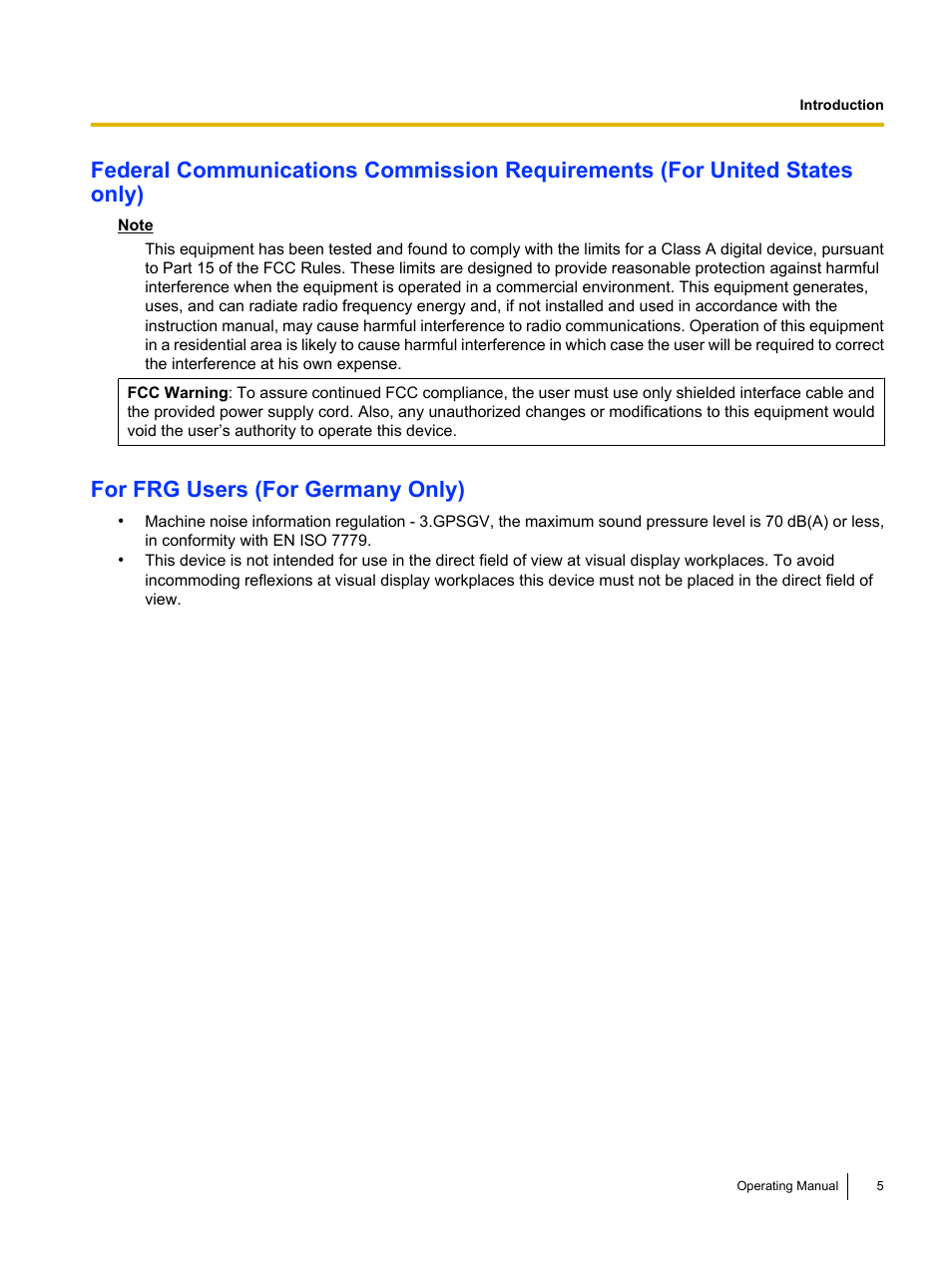 For frg users (for germany only) | Panasonic KV-S5055C User Manual | Page 5 / 91