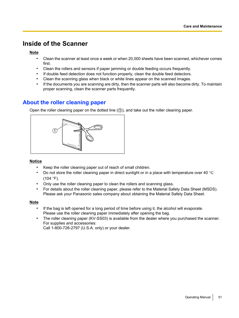 Inside of the scanner, About the roller cleaning paper | Panasonic KV-S5055C User Manual | Page 51 / 91