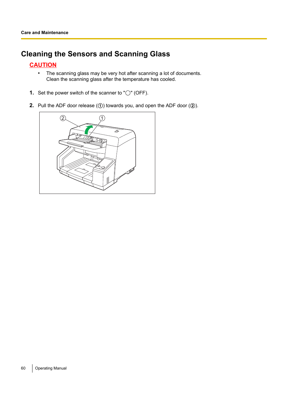 Cleaning the sensors and scanning glass | Panasonic KV-S5055C User Manual | Page 60 / 91