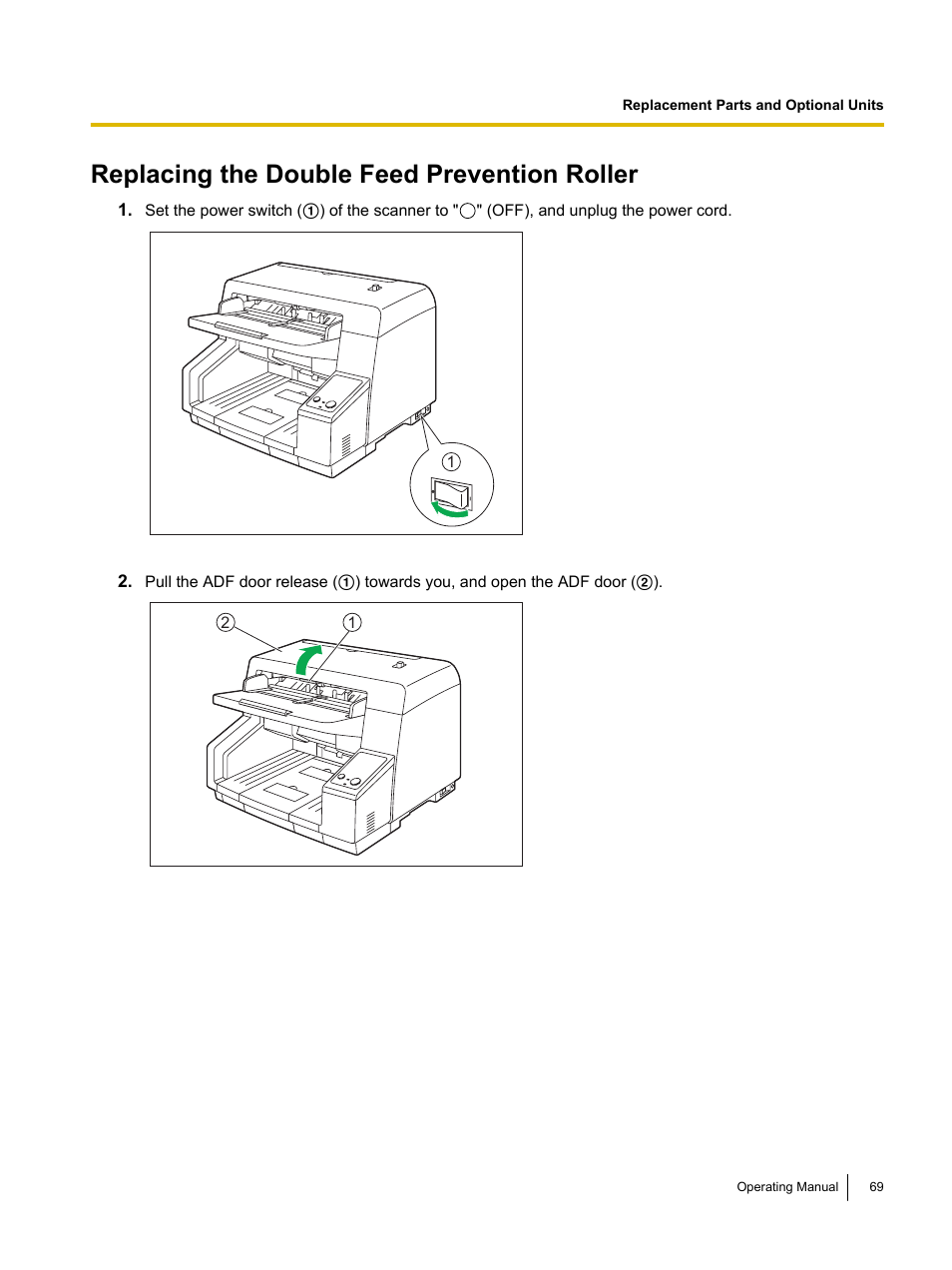 Replacing the double feed prevention roller | Panasonic KV-S5055C User Manual | Page 69 / 91