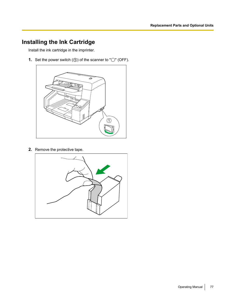 Installing the ink cartridge | Panasonic KV-S5055C User Manual | Page 77 / 91