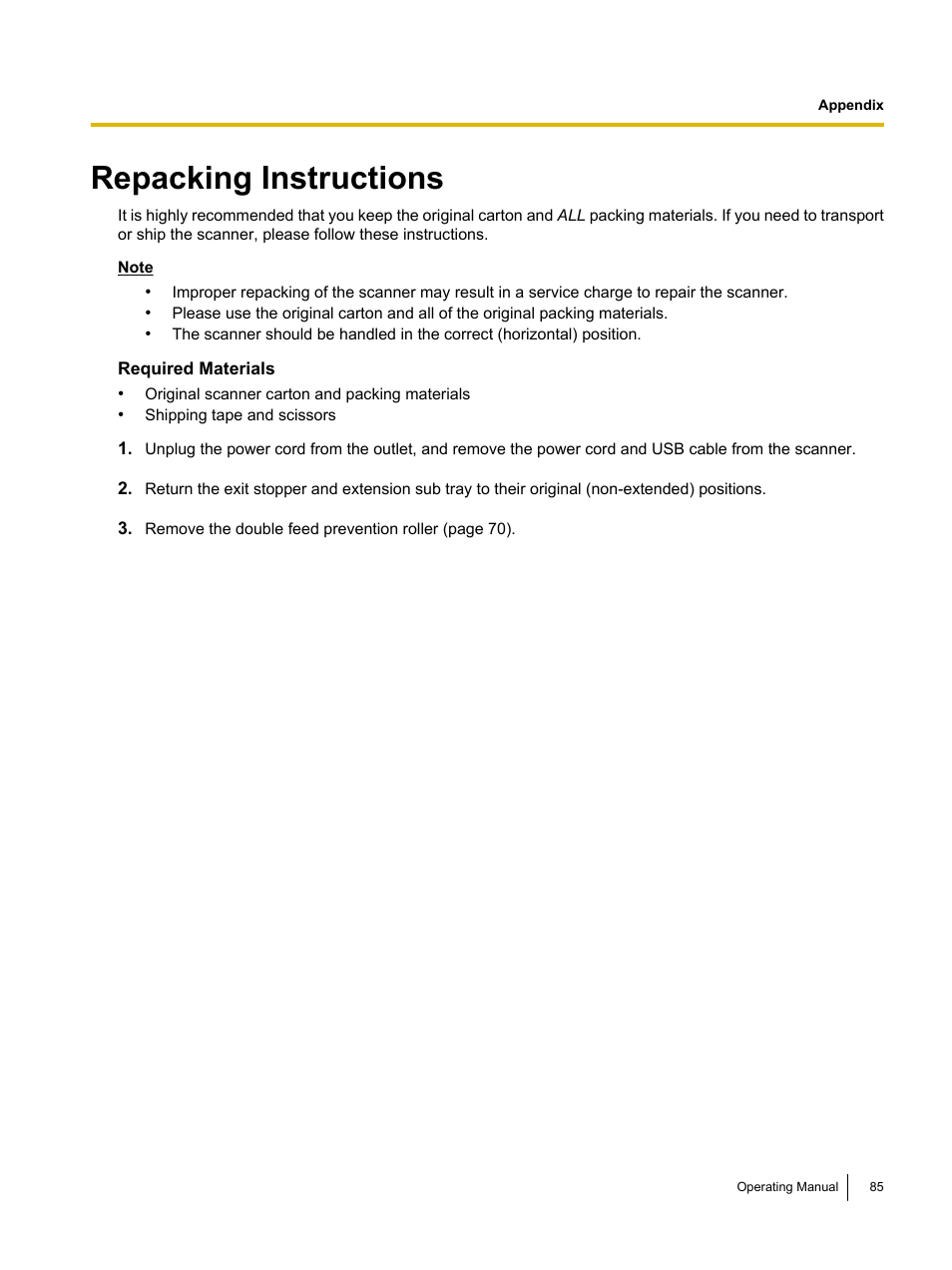 Repacking instructions | Panasonic KV-S5055C User Manual | Page 85 / 91