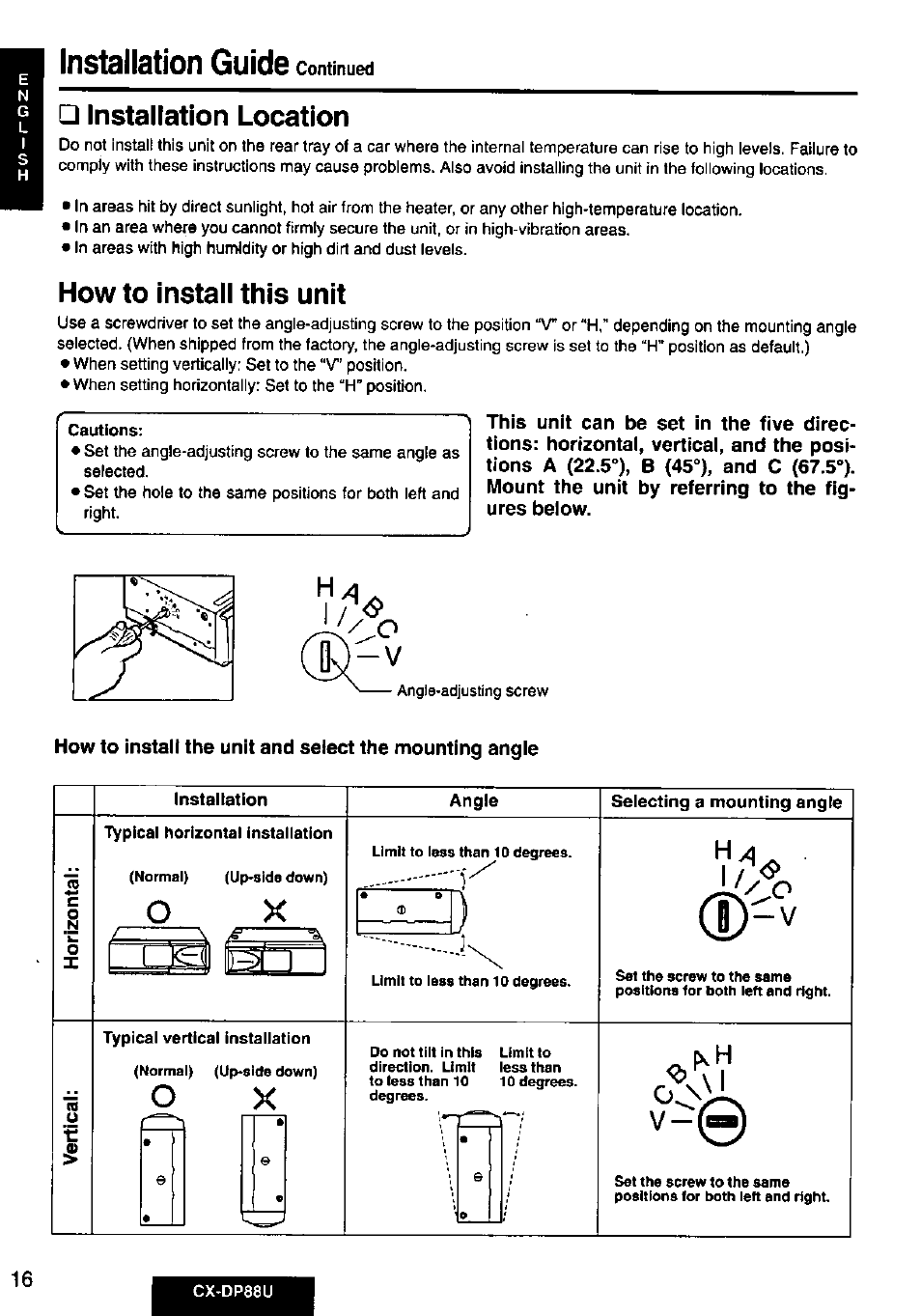 Installation location, How to install this unit, Installation guide | Panasonic Cx-dp88u User Manual | Page 16 / 48