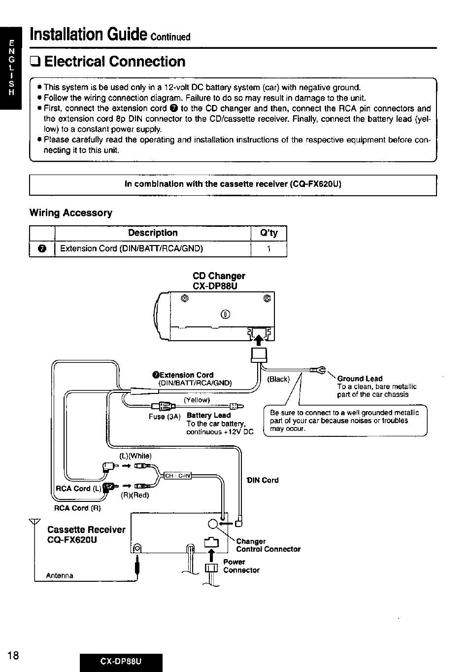 Electrical connection, Wiring accessory | Panasonic Cx-dp88u User Manual | Page 18 / 48