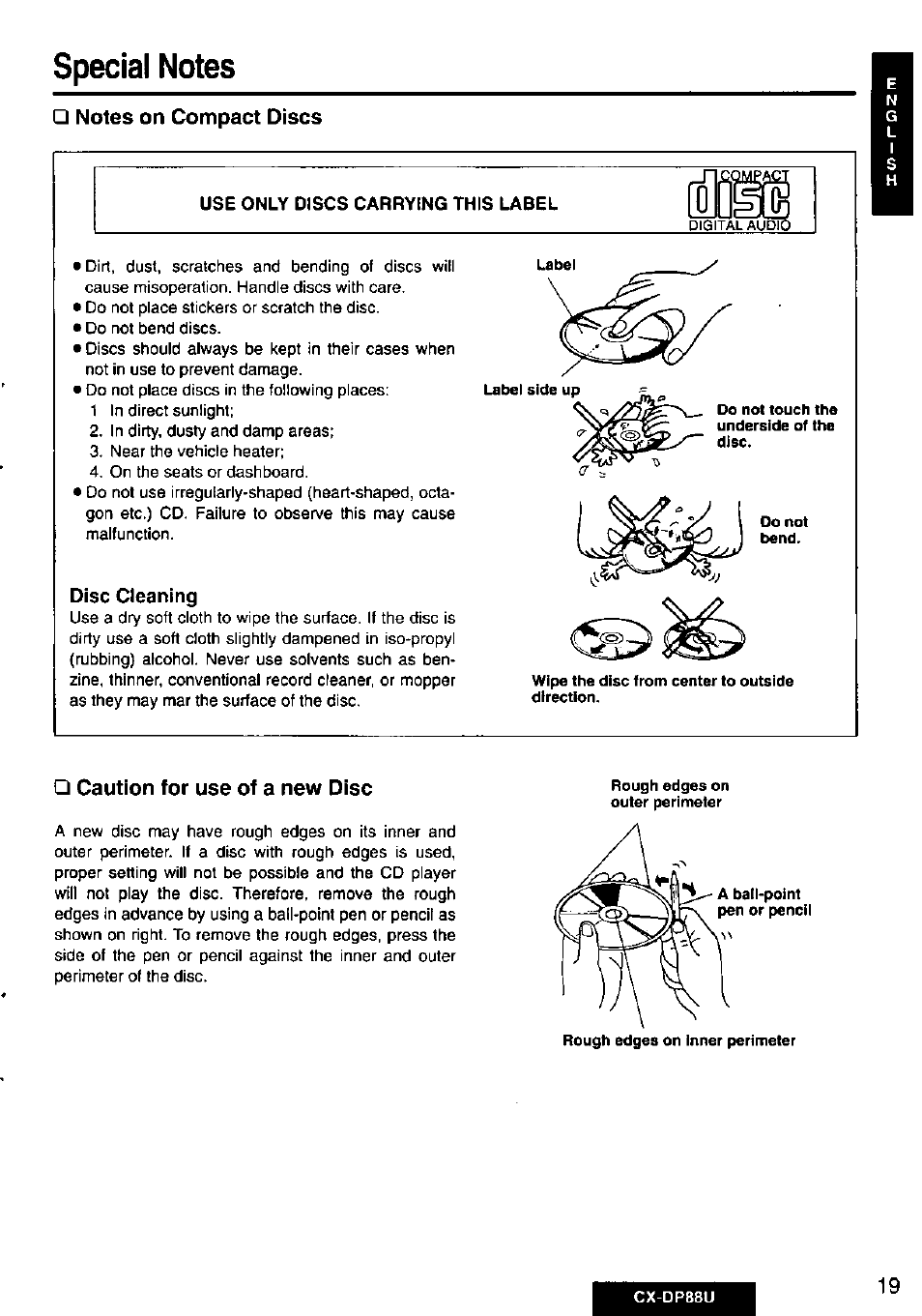 Disc cleaning | Panasonic Cx-dp88u User Manual | Page 19 / 48