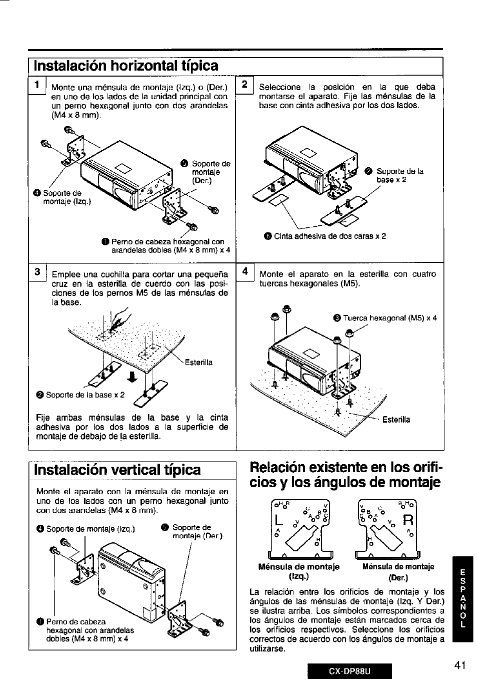 Instalación horizontal típica, Instalación vertical típica | Panasonic Cx-dp88u User Manual | Page 41 / 48