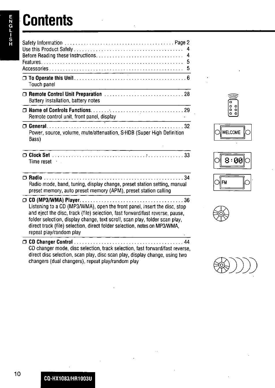Panasonic Removable Full Front MP3 WMA /Receiver with CD Changer Control CQ-HR1003U User Manual | Page 10 / 172