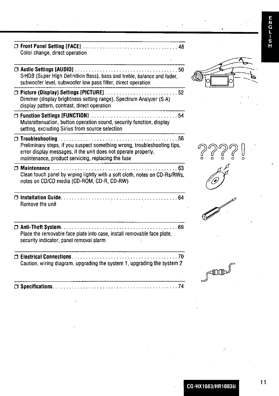 Panasonic Removable Full Front MP3 WMA /Receiver with CD Changer Control CQ-HR1003U User Manual | Page 11 / 172