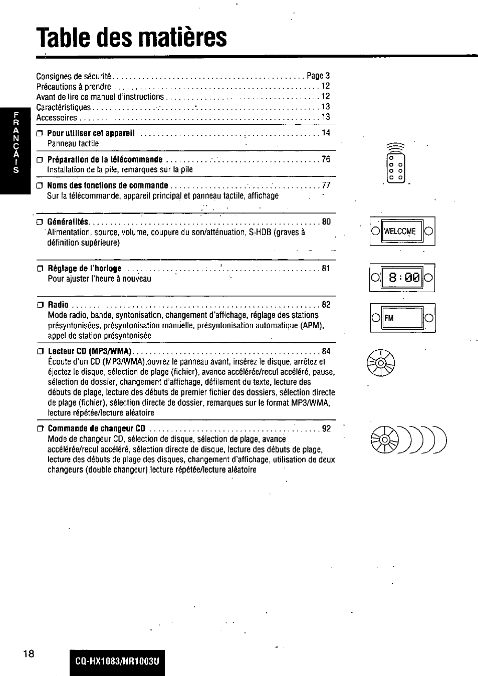 Panasonic Removable Full Front MP3 WMA /Receiver with CD Changer Control CQ-HR1003U User Manual | Page 18 / 172