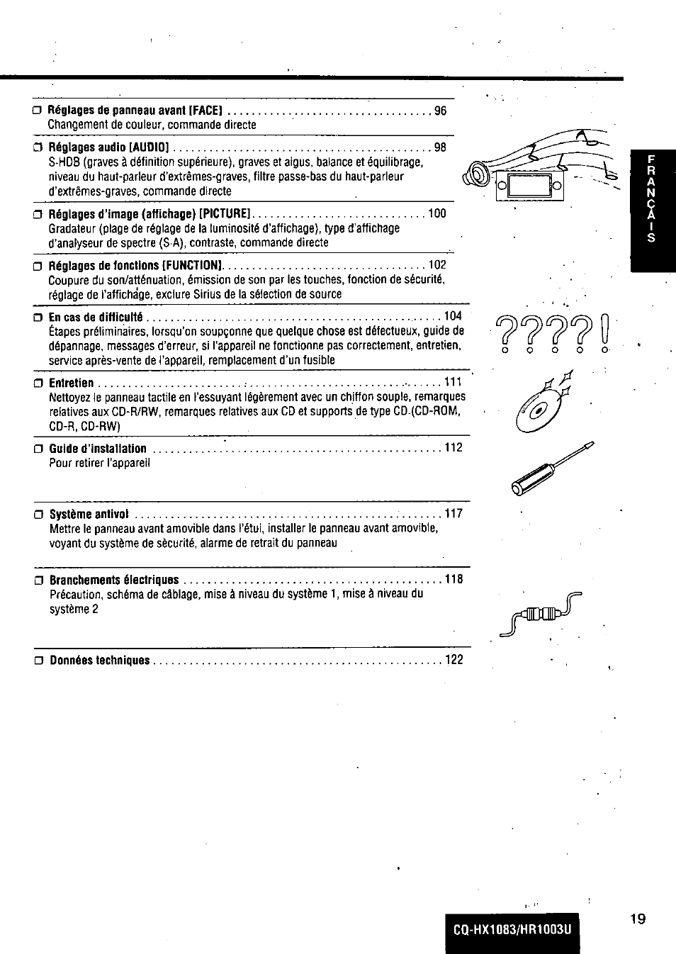 Panasonic Removable Full Front MP3 WMA /Receiver with CD Changer Control CQ-HR1003U User Manual | Page 19 / 172