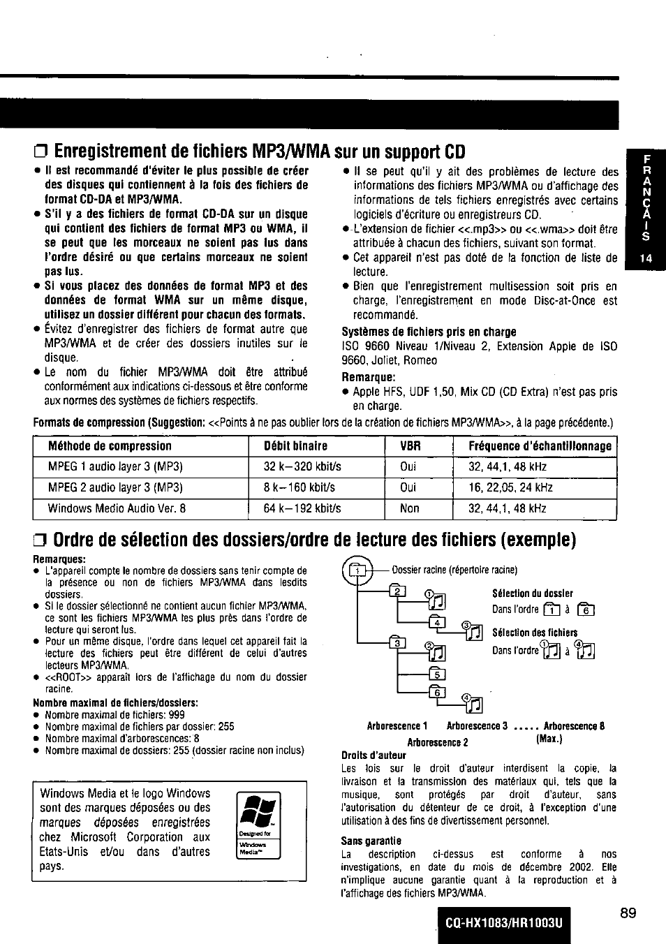 Te te -a — te | Panasonic Removable Full Front MP3 WMA /Receiver with CD Changer Control CQ-HR1003U User Manual | Page 89 / 172