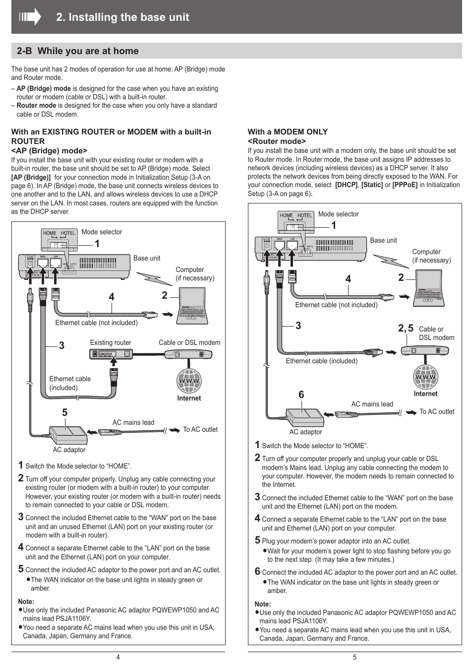 Installing the base unit | Panasonic KX-WP1050E User Manual | Page 3 / 9