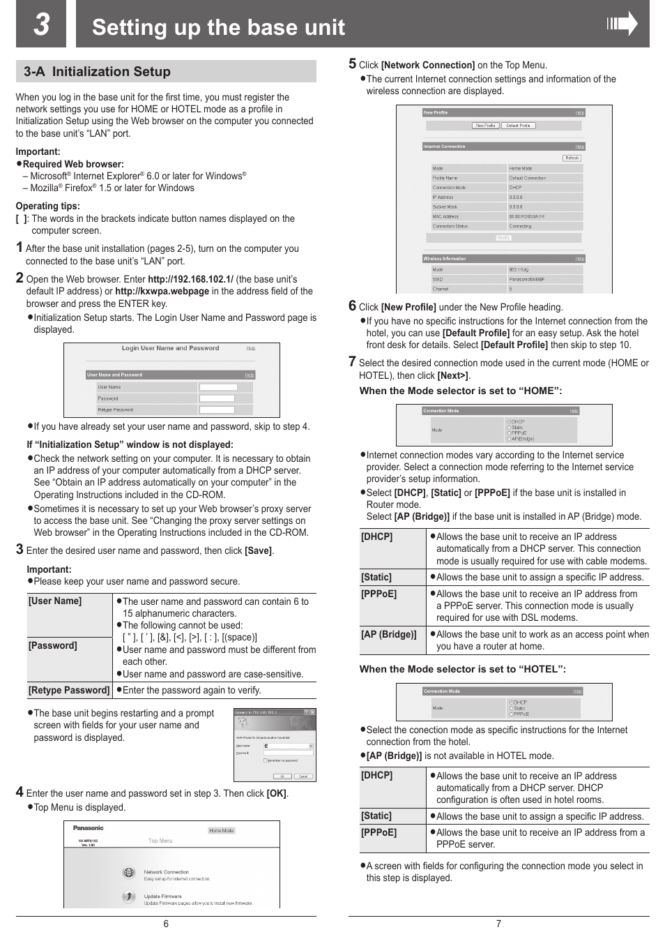 Setting up the base unit, A initialization setup | Panasonic KX-WP1050E User Manual | Page 4 / 9