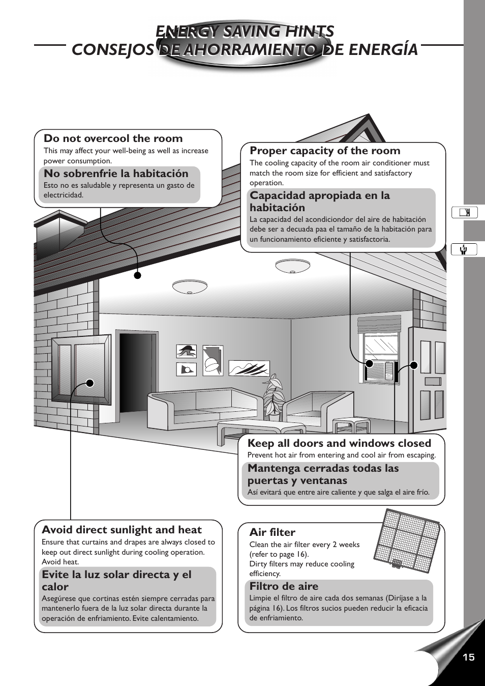 Energy saving hints, Consejos de ahorramiento de energia | Panasonic CW-C100AU User Manual | Page 17 / 24