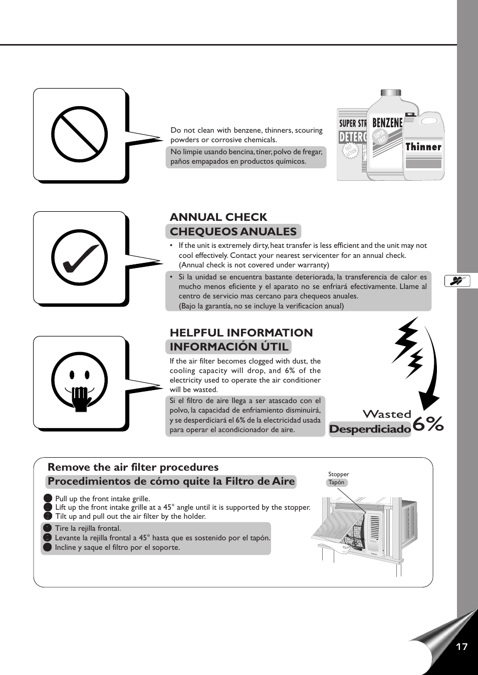 Desperdiciado annual check chequeos anuales, Helpful information información útil | Panasonic CW-C100AU User Manual | Page 19 / 24