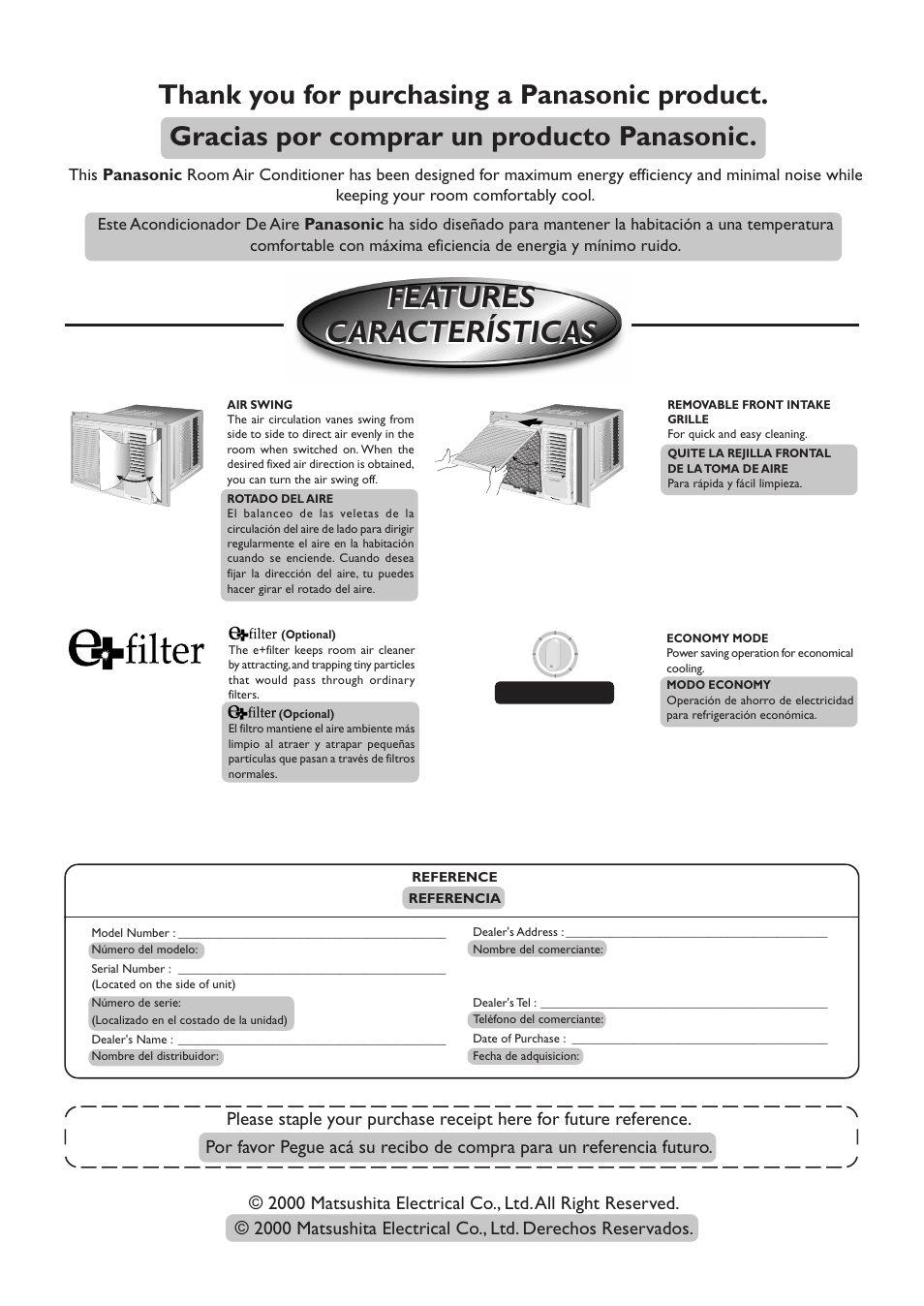 Features características features características, Economy | Panasonic CW-C100AU User Manual | Page 2 / 24