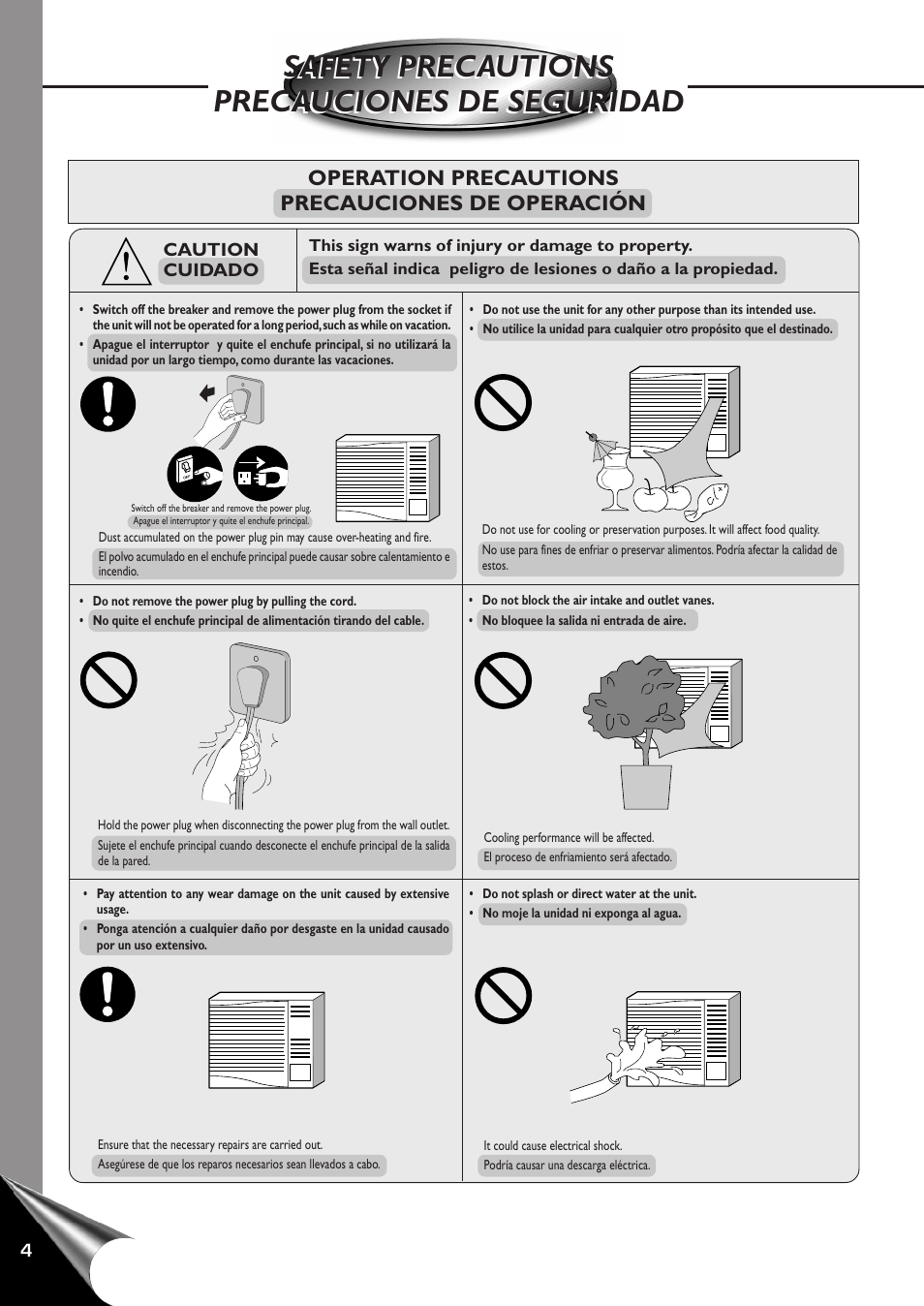 Operation precautions precauciones de operación | Panasonic CW-C100AU User Manual | Page 6 / 24