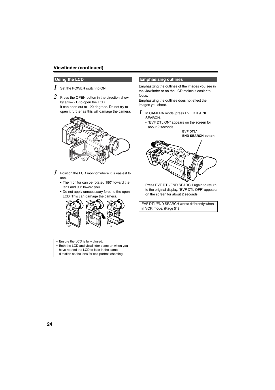 Using the lcd, Emphasizing outlines, Using the lcd emphasizing outlines | D 24) | Panasonic AG-DVX100B User Manual | Page 24 / 88