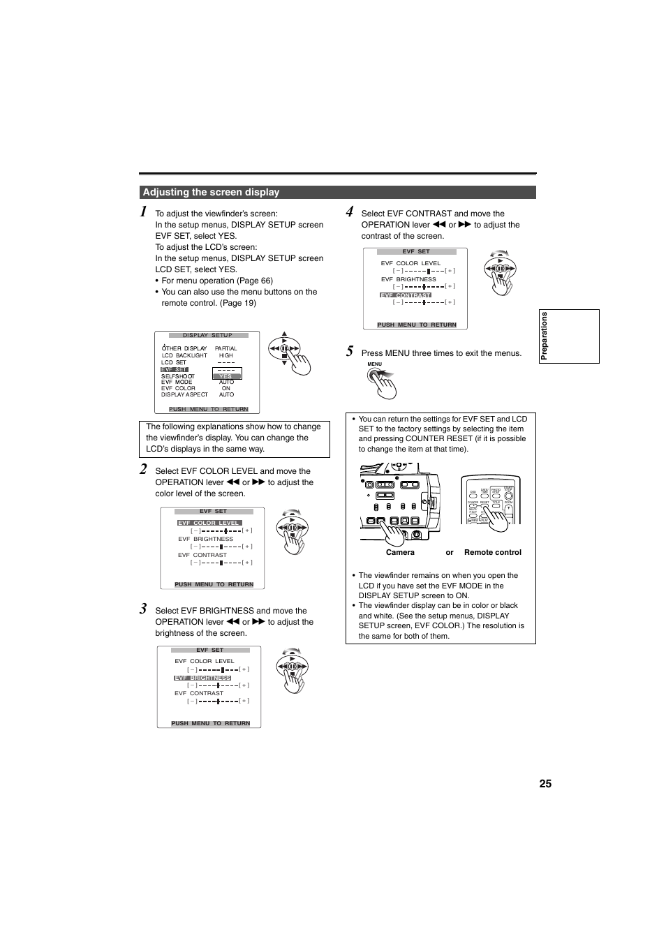 Adjusting the screen display, Press menu three times to exit the menus | Panasonic AG-DVX100B User Manual | Page 25 / 88