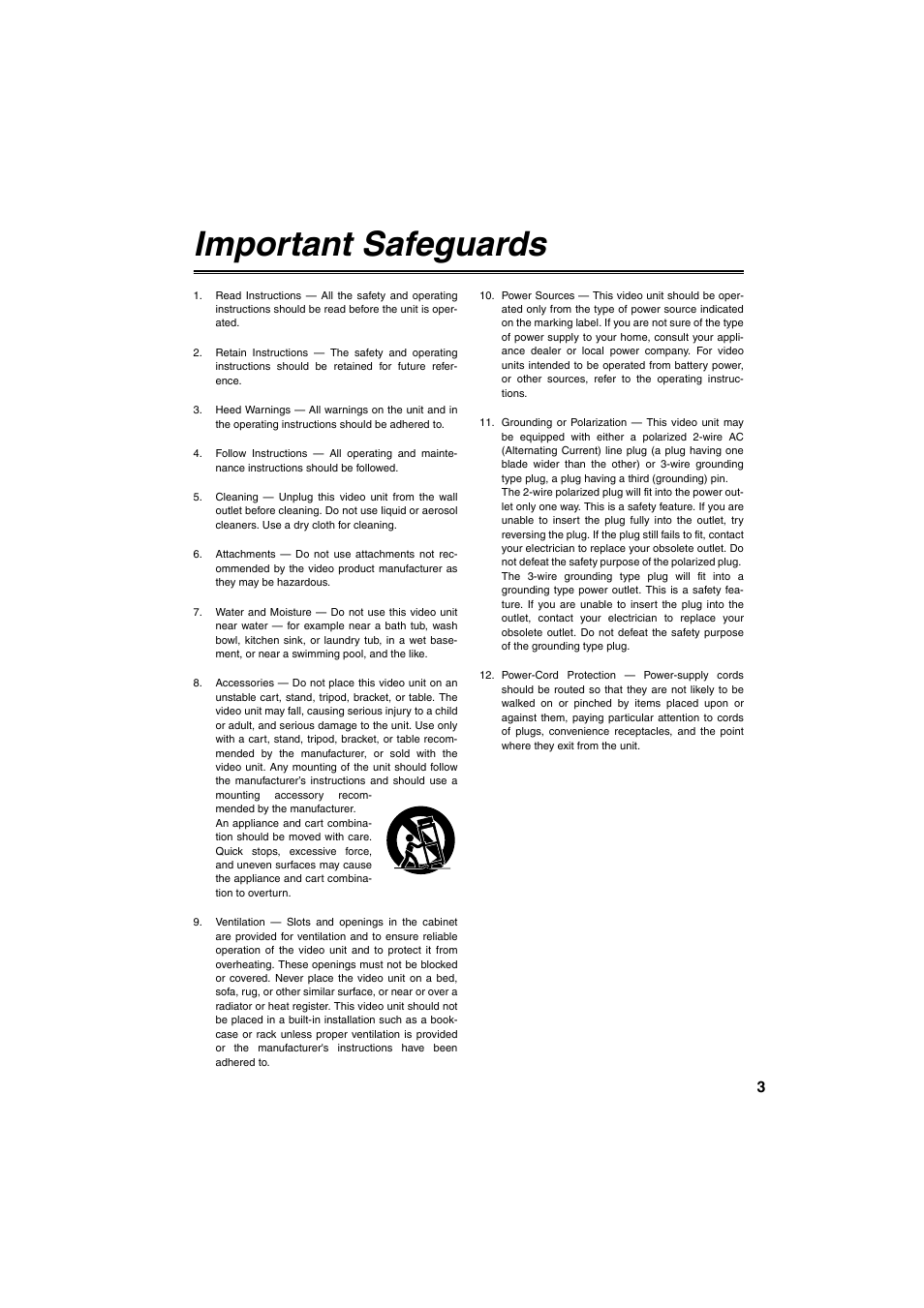 Important safeguards | Panasonic AG-DVX100B User Manual | Page 3 / 88