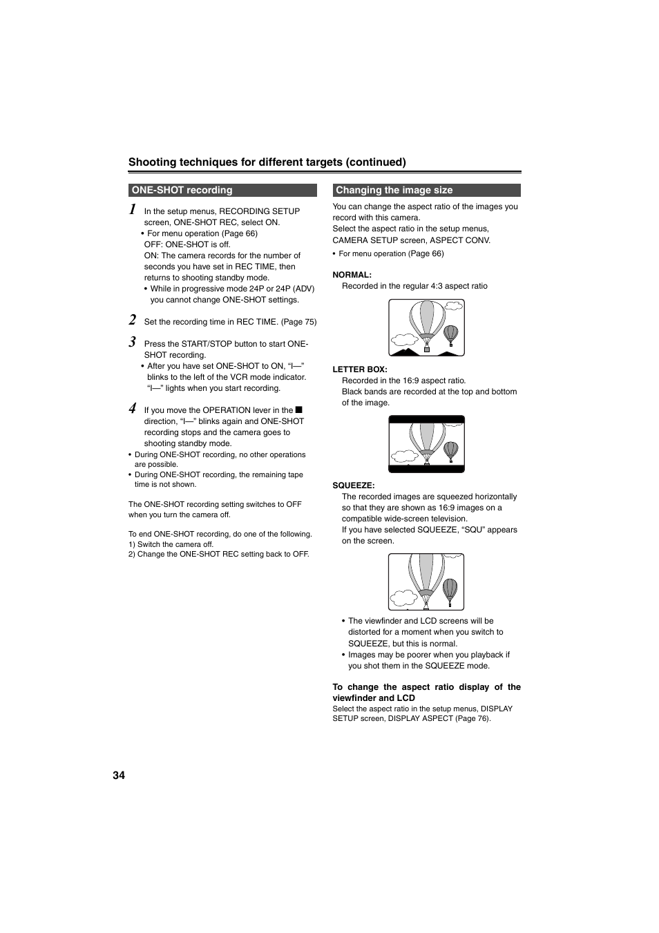 One-shot recording, Changing the image size, One-shot recording changing the image size | Panasonic AG-DVX100B User Manual | Page 34 / 88