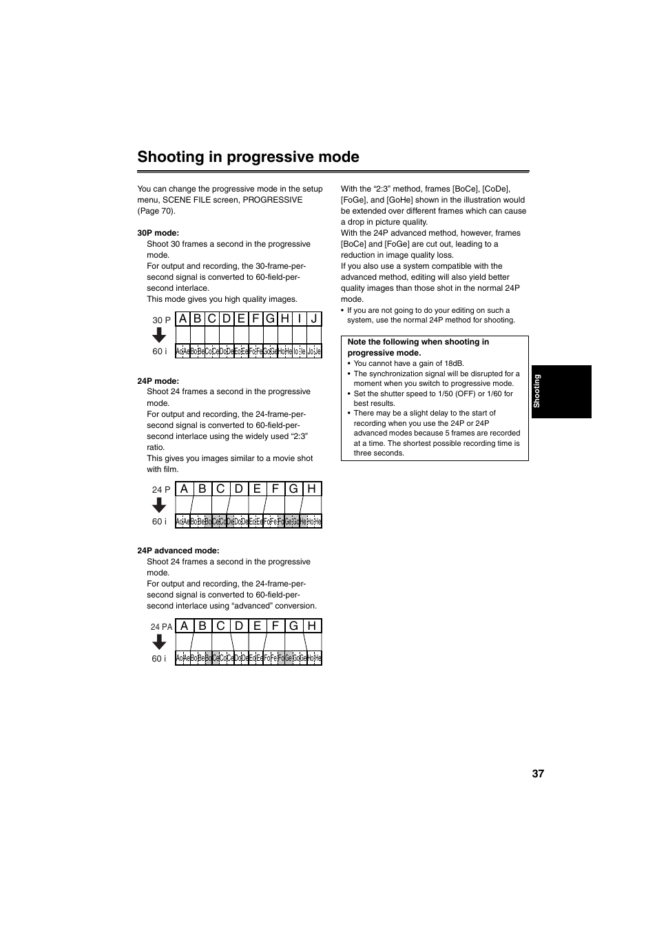 Shooting in progressive mode | Panasonic AG-DVX100B User Manual | Page 37 / 88