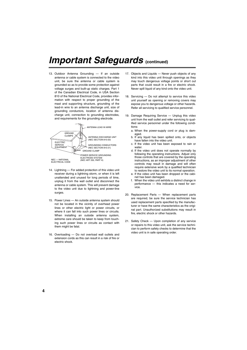 Important safeguards, Continued) | Panasonic AG-DVX100B User Manual | Page 4 / 88