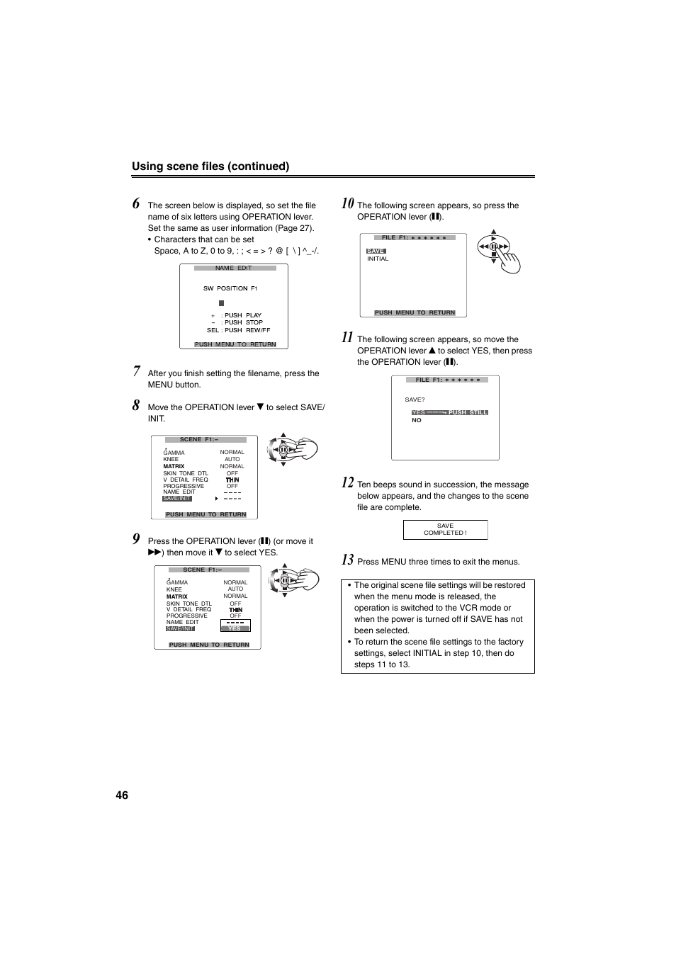 46 using scene files (continued) | Panasonic AG-DVX100B User Manual | Page 46 / 88