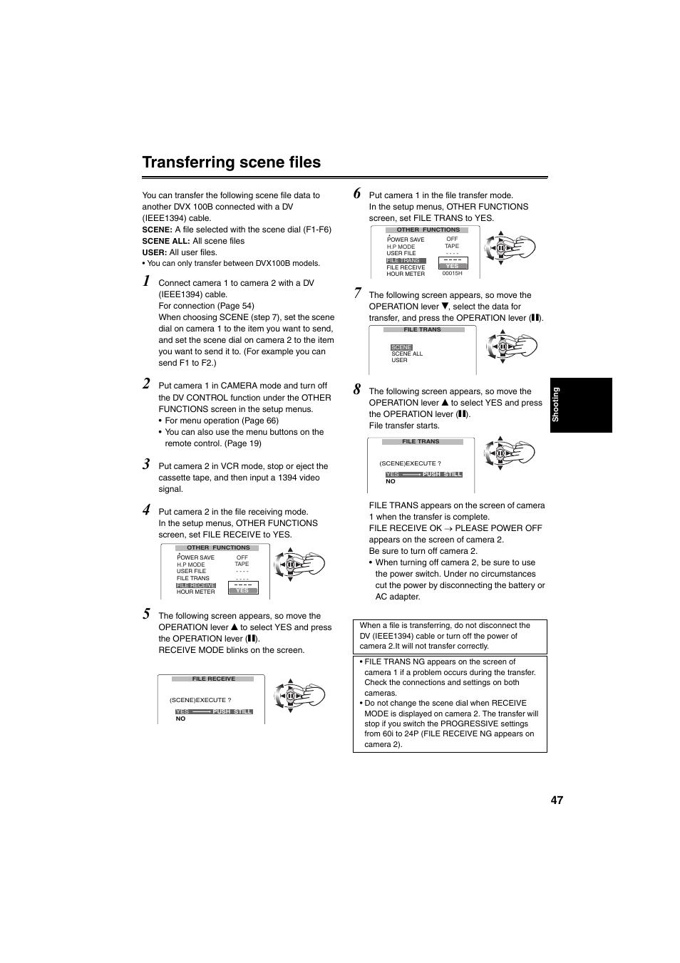 Transferring scene files | Panasonic AG-DVX100B User Manual | Page 47 / 88