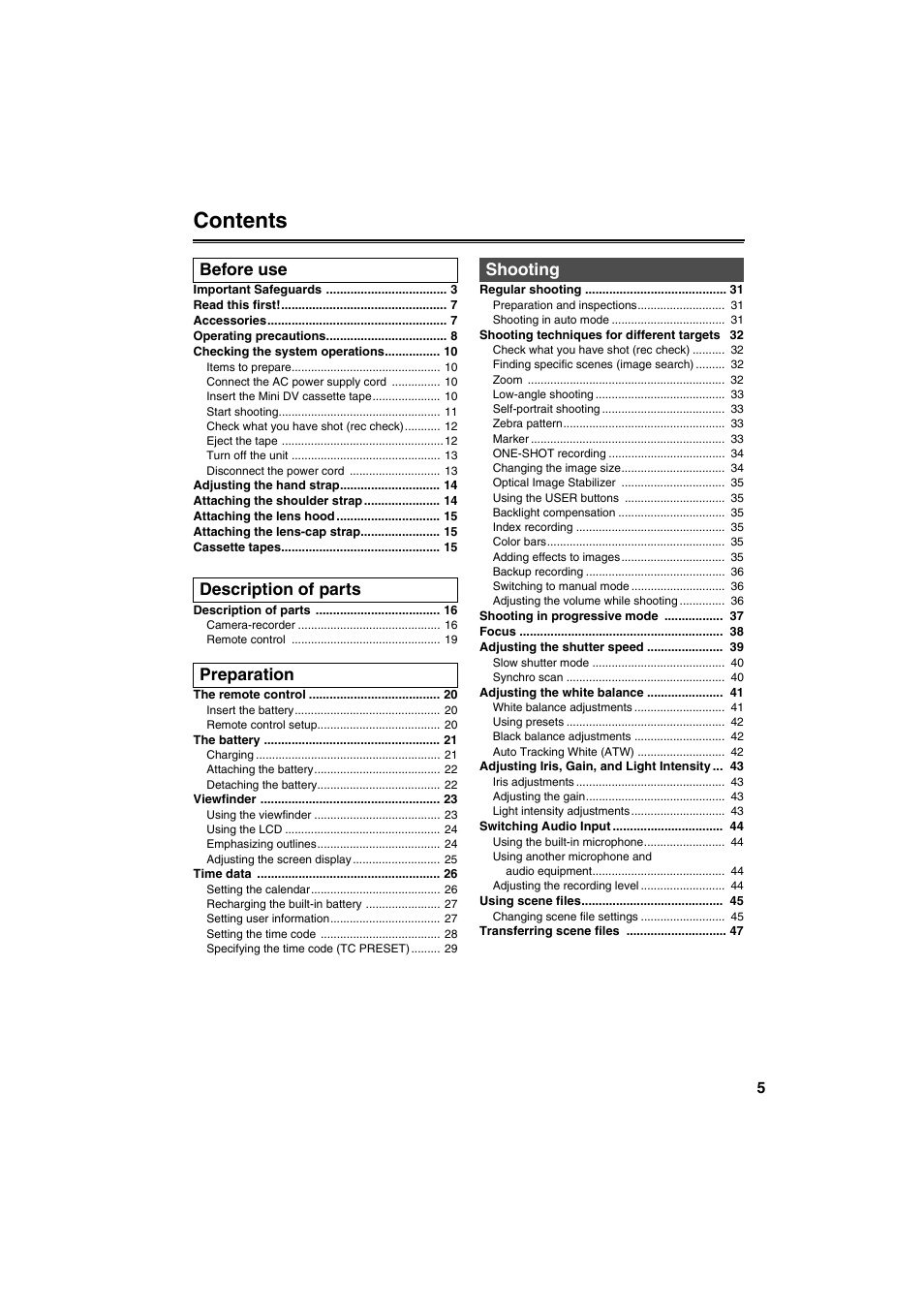 Panasonic AG-DVX100B User Manual | Page 5 / 88