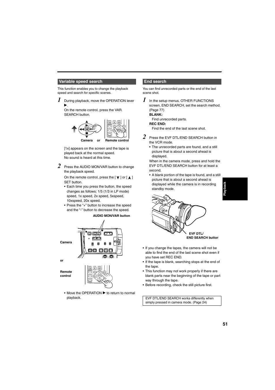 Variable speed search, End search, And 51) | Panasonic AG-DVX100B User Manual | Page 51 / 88