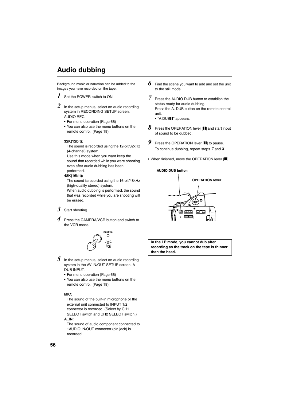 Audio dubbing | Panasonic AG-DVX100B User Manual | Page 56 / 88