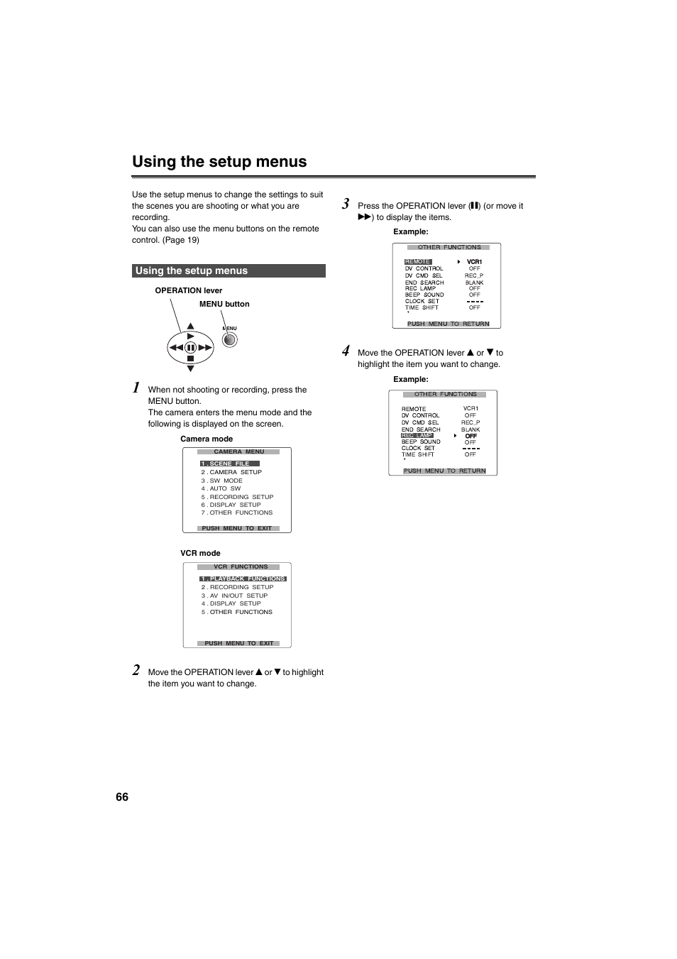 Using the setup menus, Nd 66) | Panasonic AG-DVX100B User Manual | Page 66 / 88