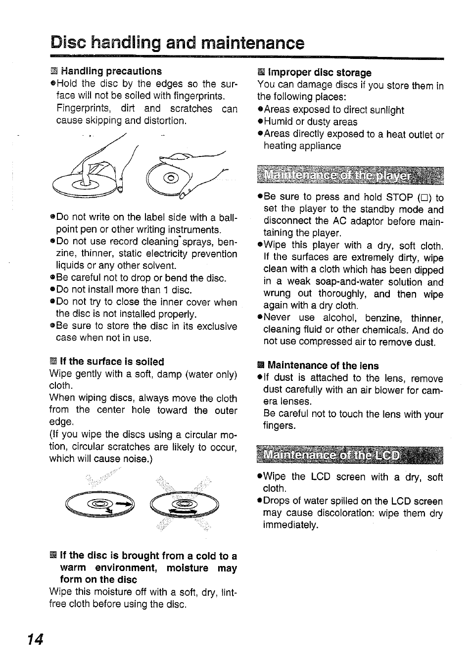 Disc handling and maintenance | Panasonic DVD-L50PM User Manual | Page 14 / 58