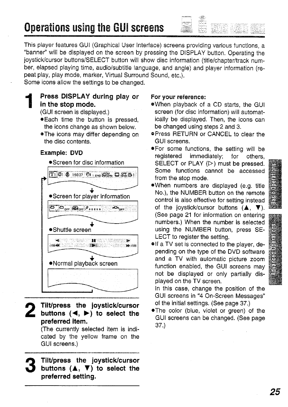 Operations using the gui screens | Panasonic DVD-L50PM User Manual | Page 25 / 58