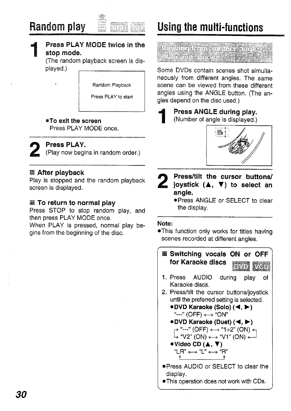 Random play, Using the multi-functions | Panasonic DVD-L50PM User Manual | Page 30 / 58