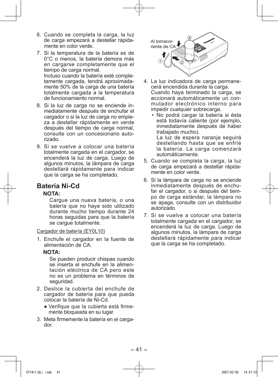 Batería ni­cd | Panasonic EY7411 User Manual | Page 41 / 44