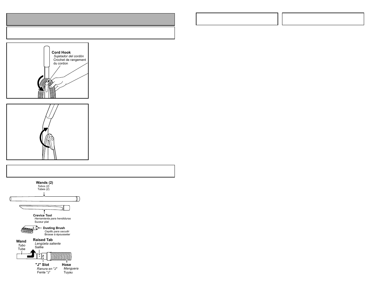 Cambiar los cepillos, Remplacement des brosses, Feature | Using cord hook, Tool storage, Remplacement des brosses cambiando los cepillos | Panasonic MC-V5267 User Manual | Page 35 / 48