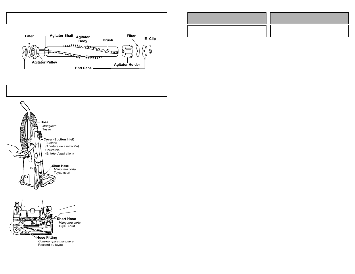 Agitator assembly, Removing clogs, Montaje assemblage | Panasonic MC-V5267 User Manual | Page 36 / 48
