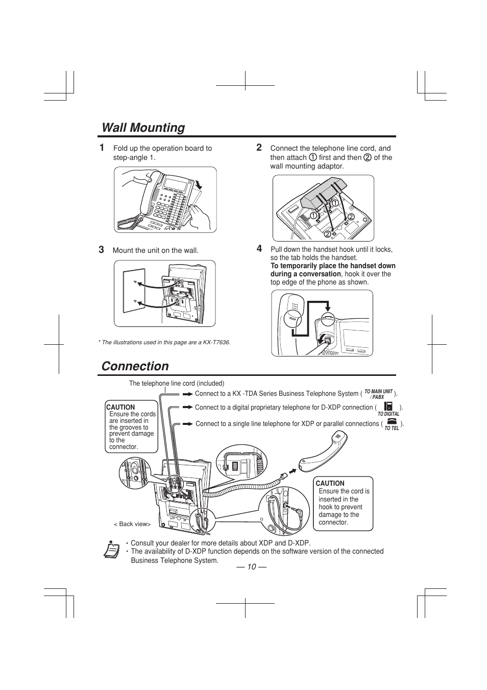 Connection, Wall mounting | Panasonic KX-T7633E User Manual | Page 10 / 12