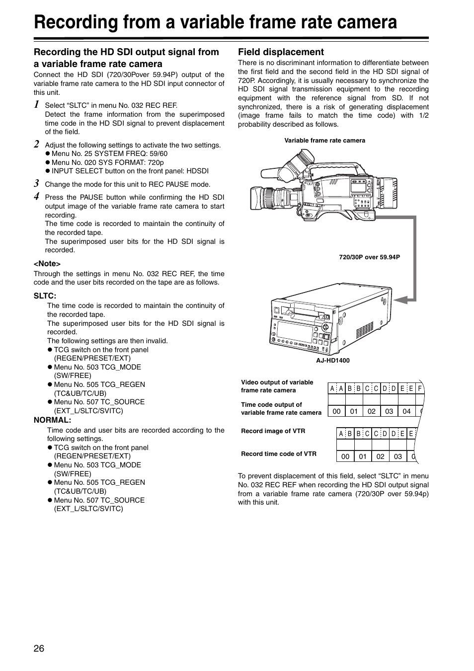 Recording from a variable frame rate camera, Field displacement | Panasonic AJ-HD1400P User Manual | Page 26 / 68