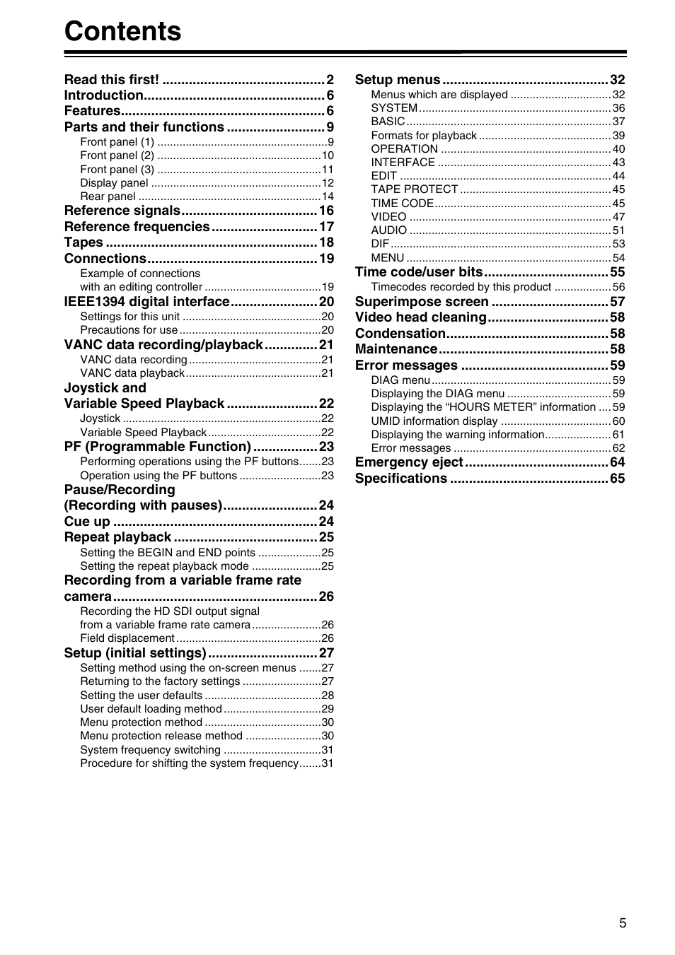 Panasonic AJ-HD1400P User Manual | Page 5 / 68