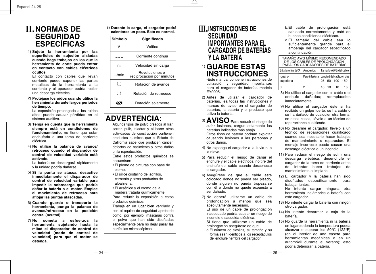 Normas de seguridad específicas, Advertencia, Guarde estas instrucciones | Aviso | Panasonic EY6105 User Manual | Page 13 / 16