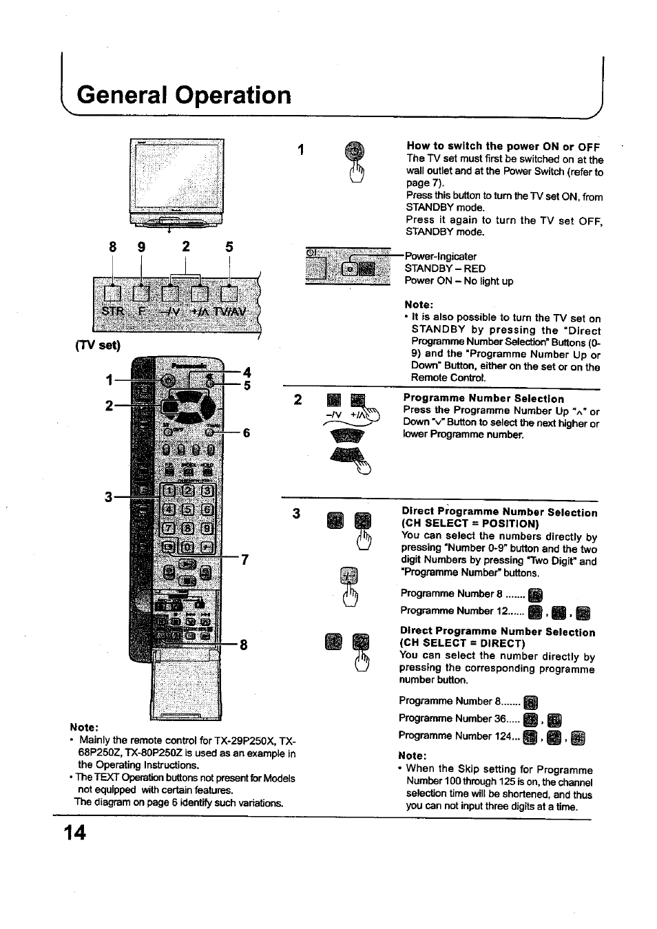 General operation | Panasonic TC-34P250X User Manual | Page 14 / 40