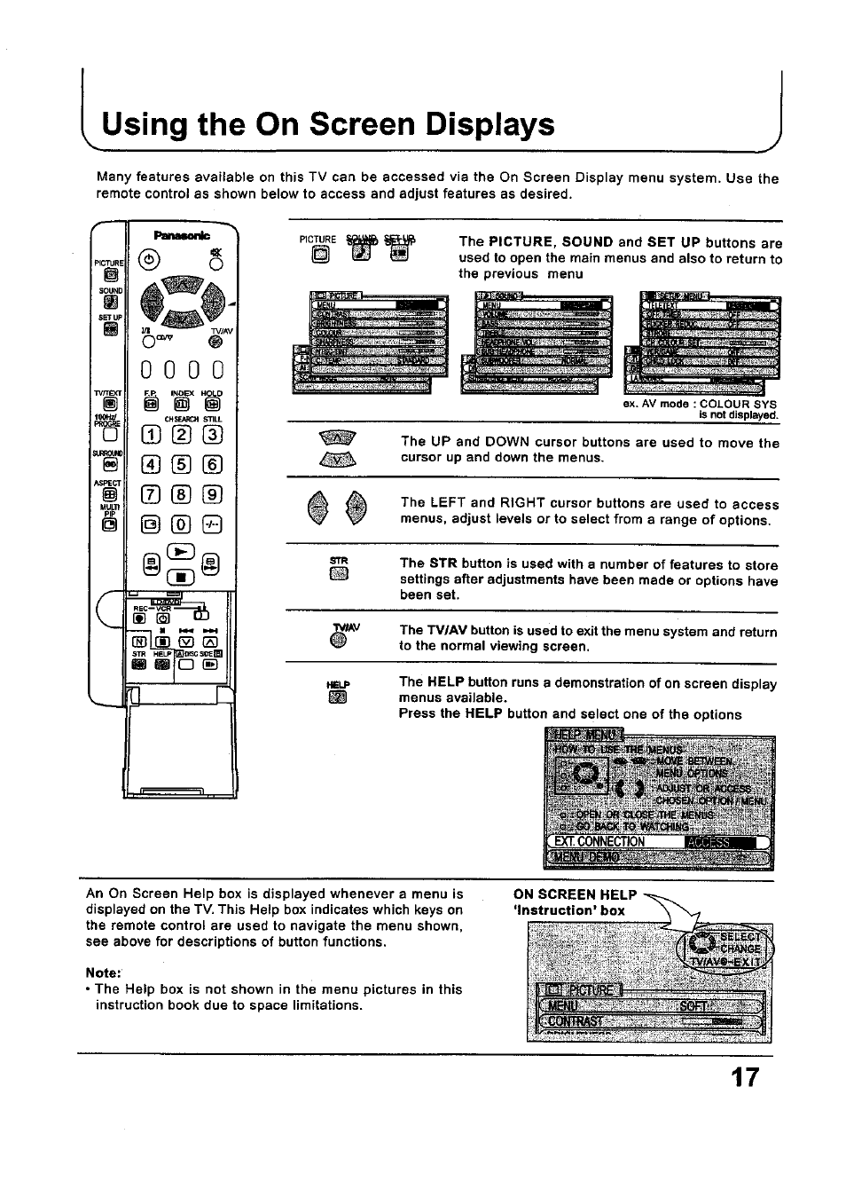 Using the on screen displays, Panasonic | Panasonic TC-34P250X User Manual | Page 17 / 40