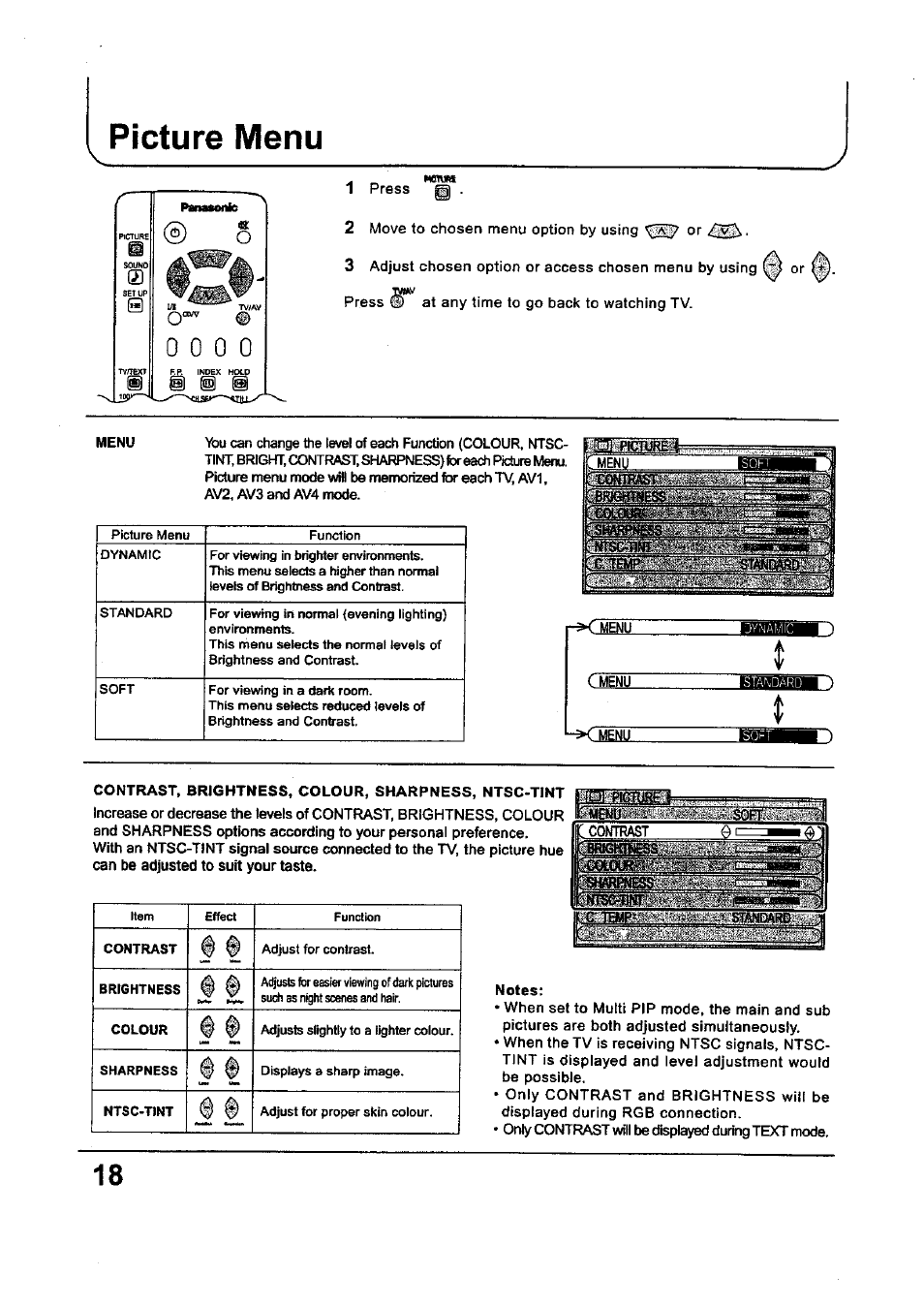 Picture menu, Panasome, Cusil | Panasonic TC-34P250X User Manual | Page 18 / 40